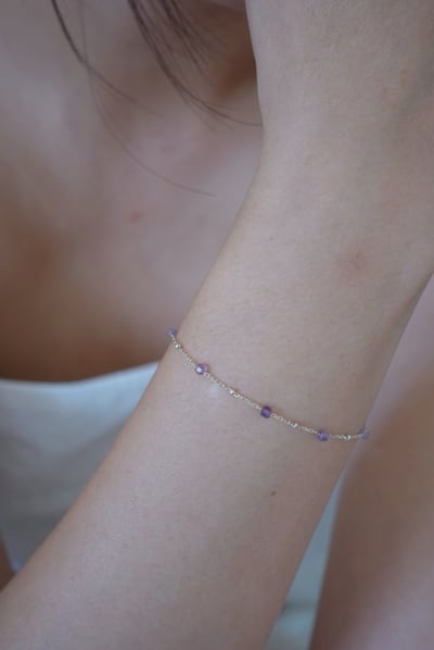 方糖天然石銀珠間隔手鍊 S9251