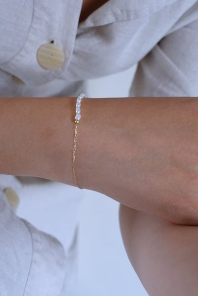 珍珠半半細長方手鍊 14KGF3