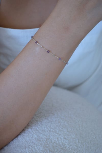 方糖天然石銀珠間隔手鍊 S9252