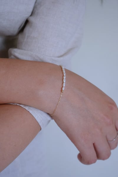 橢圓珍珠金珠手鍊 14KGF3