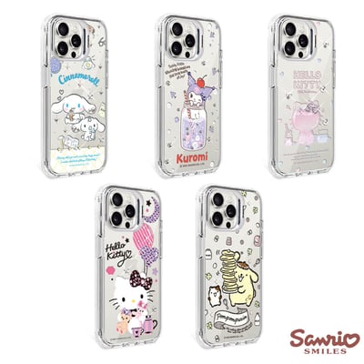 三麗鷗 iPhone16/15/14/13/12系列 防摔水晶彩鑽手機殼附隱形立架-隨機出貨1