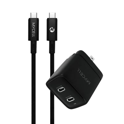 MYCEll 雙孔Type-C傳輸充電組 氮化鎵快充頭+240W充電線 支援8K 收納插角 智能晶片 PD豆腐頭套組1