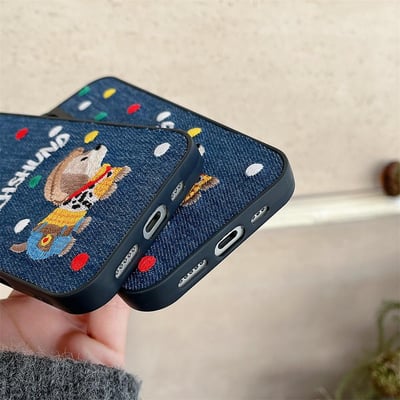 韓風刺繡臘腸狗適用iphone16手機殼15promax蘋果14/13pro保護套2