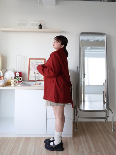 廣州連線-暗紅色墊肩西外（附綁帶）10