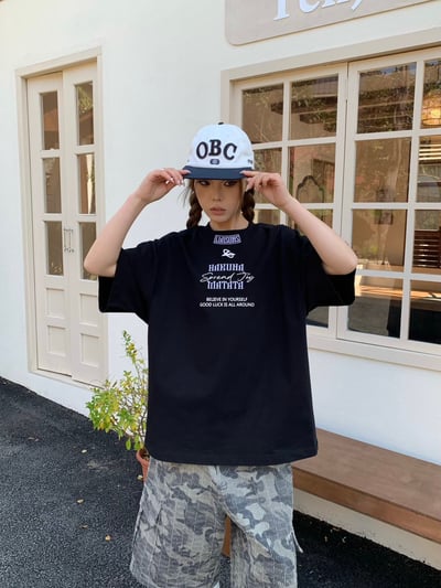 【質感刺繡不能錯過!】美式拼接領刺繡重磅短T4