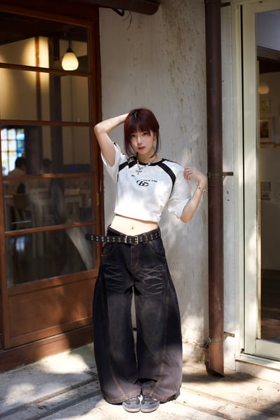 【腿長爆款來襲!!!】閃電裂痕水洗彎刀褲7