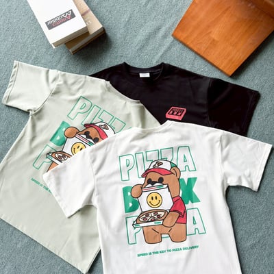 【現貨】PIZZA小熊外送員印花短T12