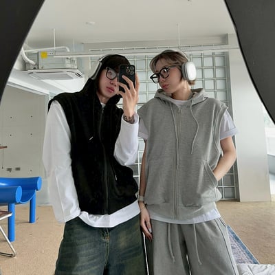 【現貨】高磅數高質感素面連帽拉鍊背心外套2