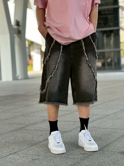 【現貨】做舊鬚邊牛仔寬短褲5