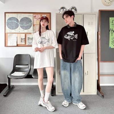 【現貨】毛帽魚植絨印花短T1