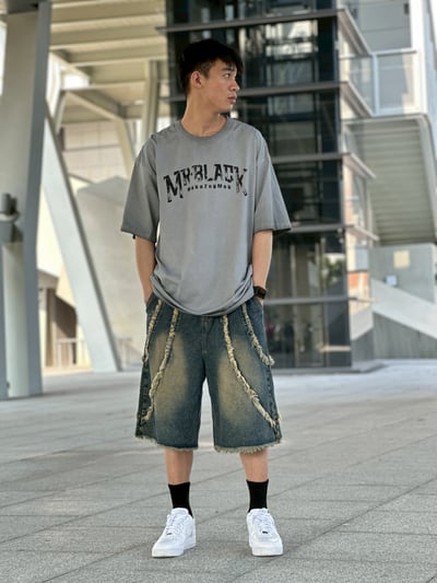 【現貨】做舊鬚邊牛仔寬短褲3