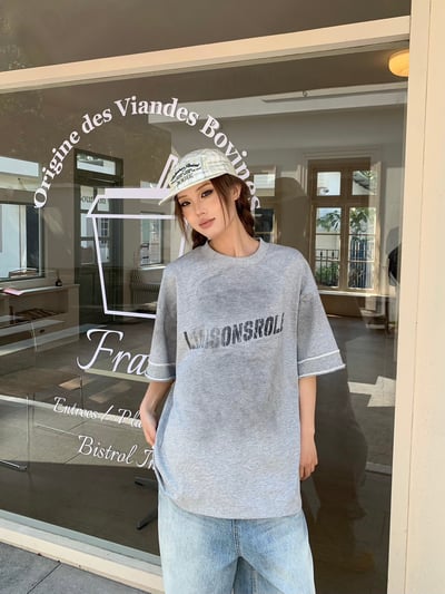 【前後不同色!!!帥酷單品】美式手袖拼接做舊重磅短T8