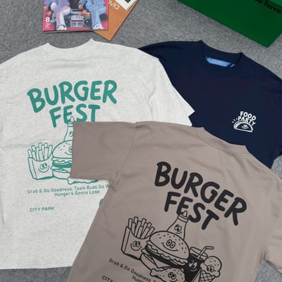 【SORONA® 涼感現貨】BURGER FEST速食套餐印花短T11