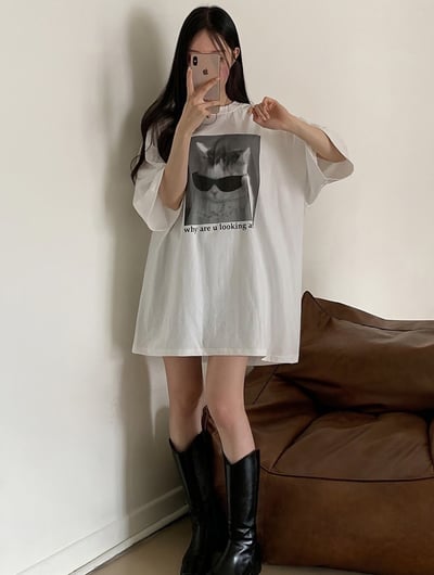 【情侶姊妹一起穿!!!現貨】墨鏡貓咪印花短T2