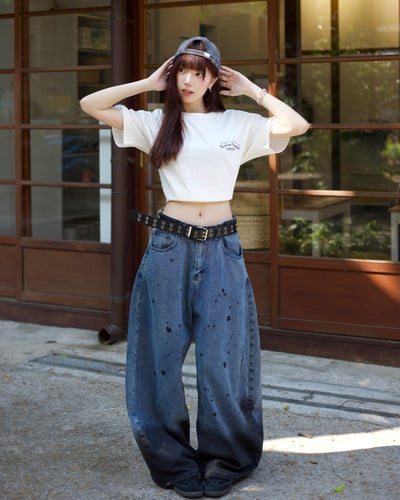 【比例天花板必備現貨】潑墨失序漸層彎刀褲4