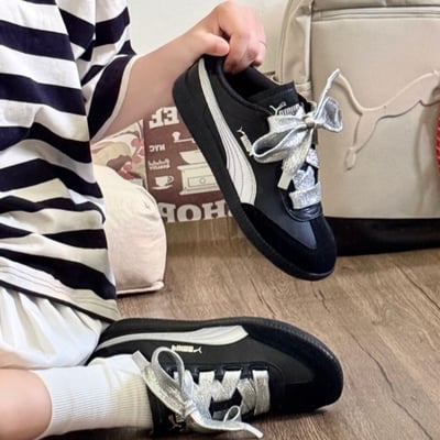 【新款!國外限定】Puma 9-T Suede 黑白銀 黑銀 寬鞋帶 復古德訓鞋｜407608-021