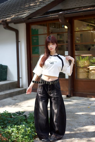 【腿長爆款來襲!!!】閃電裂痕水洗彎刀褲6