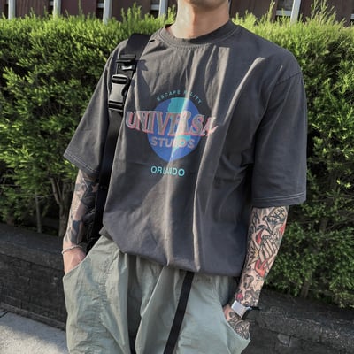 【現貨】個性街頭重磅英文短T質感水洗地球寬版短T1