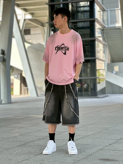 【現貨】做舊鬚邊牛仔寬短褲4