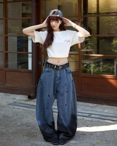 【比例天花板必備現貨】潑墨失序漸層彎刀褲5