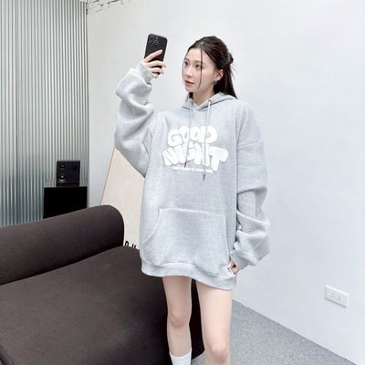 【現貨】GOOD NIGHT 發泡落肩刷毛帽T5