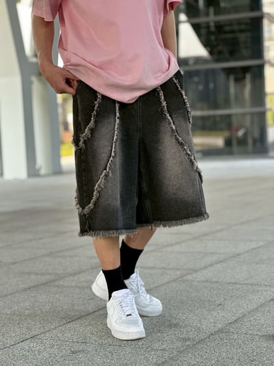 【現貨】做舊鬚邊牛仔寬短褲1