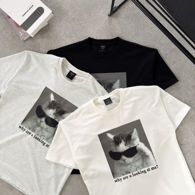 【情侶姊妹一起穿!!!現貨】墨鏡貓咪印花短T10