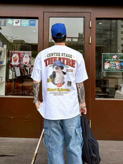 【現貨】THEATRE美式墨鏡企鵝印花短T7