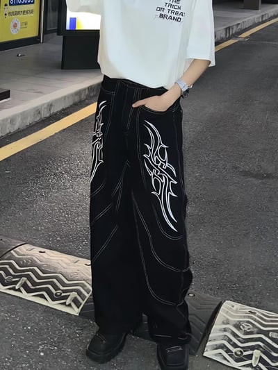 【預購】立體荊棘刺繡牛仔褲1