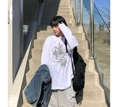 【現貨】美式星星塗鴉字母純棉長T6