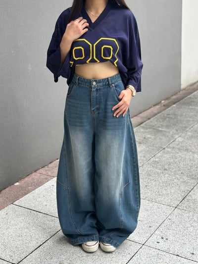 【現貨】街頭煙痕落地彎刀褲3