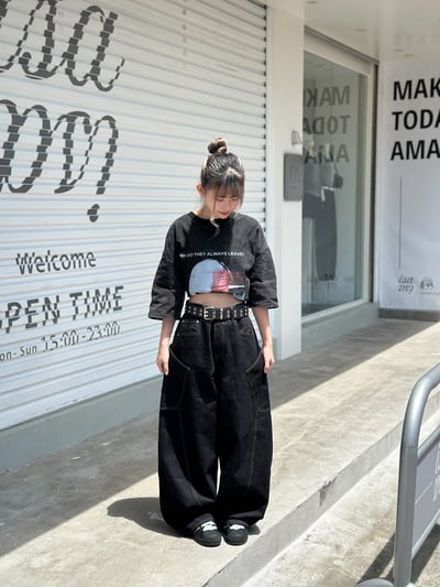 【爆款警告!!!】黑曜丹寧大口袋彎刀褲8