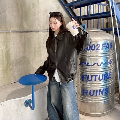 【現貨】廓形剪裁雙鍊皮外套3