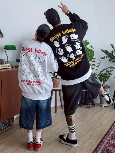 【現貨】Ghost Village幽靈貼圖印花大學T2