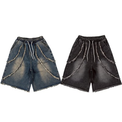 【現貨】做舊鬚邊牛仔寬短褲8
