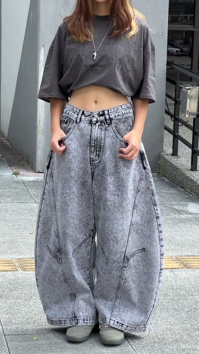 【爆款現貨】灰隕星塵刷色彎刀褲2