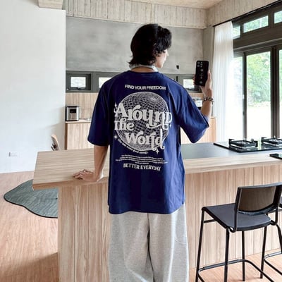 【現貨】around the world發泡字型球形構圖短T6