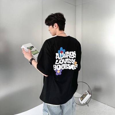 【現貨】ALWAYS LOVING YOURSELF發泡文字花朵短T2