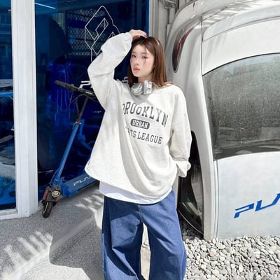 【現貨】BROOKLYN 華夫格束口印花大學T8