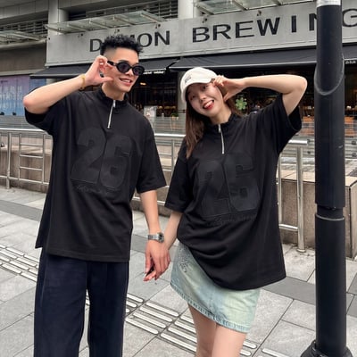 【質感在線⚡】2件高領拼接貼布繡重磅短T1