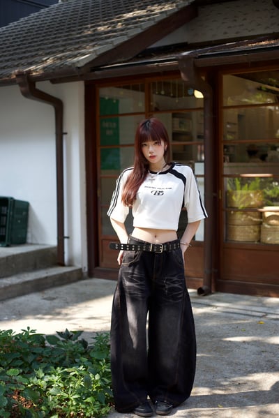 【腿長爆款來襲!!!】閃電裂痕水洗彎刀褲3