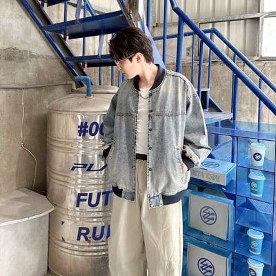 【現貨】廓型仿舊牛仔棒球夾克外套4