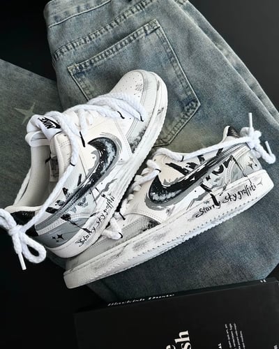 【訂製款】Nike Court Vision 灰痕塗鴉1