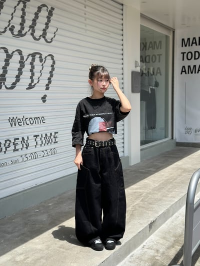 【爆款警告!!!】黑曜丹寧大口袋彎刀褲7