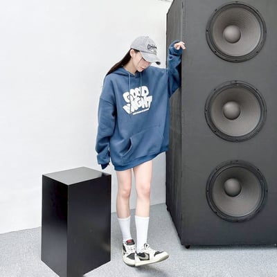 【現貨】GOOD NIGHT 發泡落肩刷毛帽T6