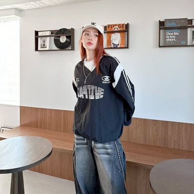 【現貨】美式條紋字V領風衣6