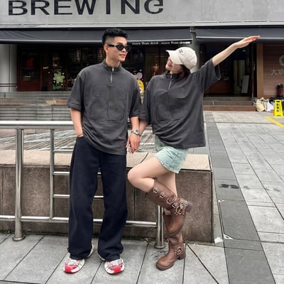 【質感在線⚡】2件高領拼接貼布繡重磅短T3