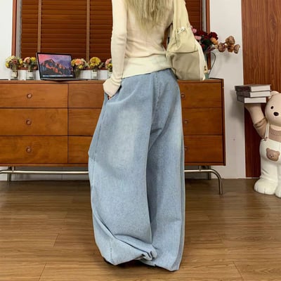 【層次感輕鬆GET】水洗多折牛仔寬褲3