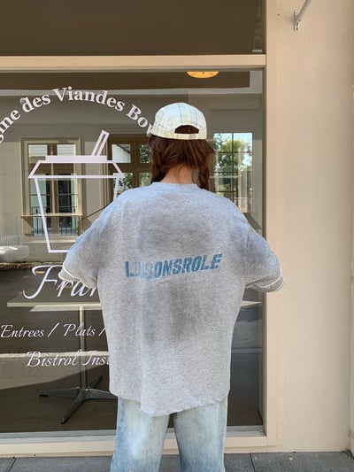 【前後不同色!!!帥酷單品】美式手袖拼接做舊重磅短T6