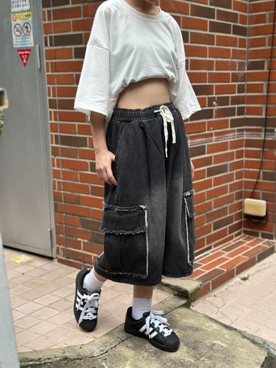 【現貨】抽鬚口袋牛仔短褲4